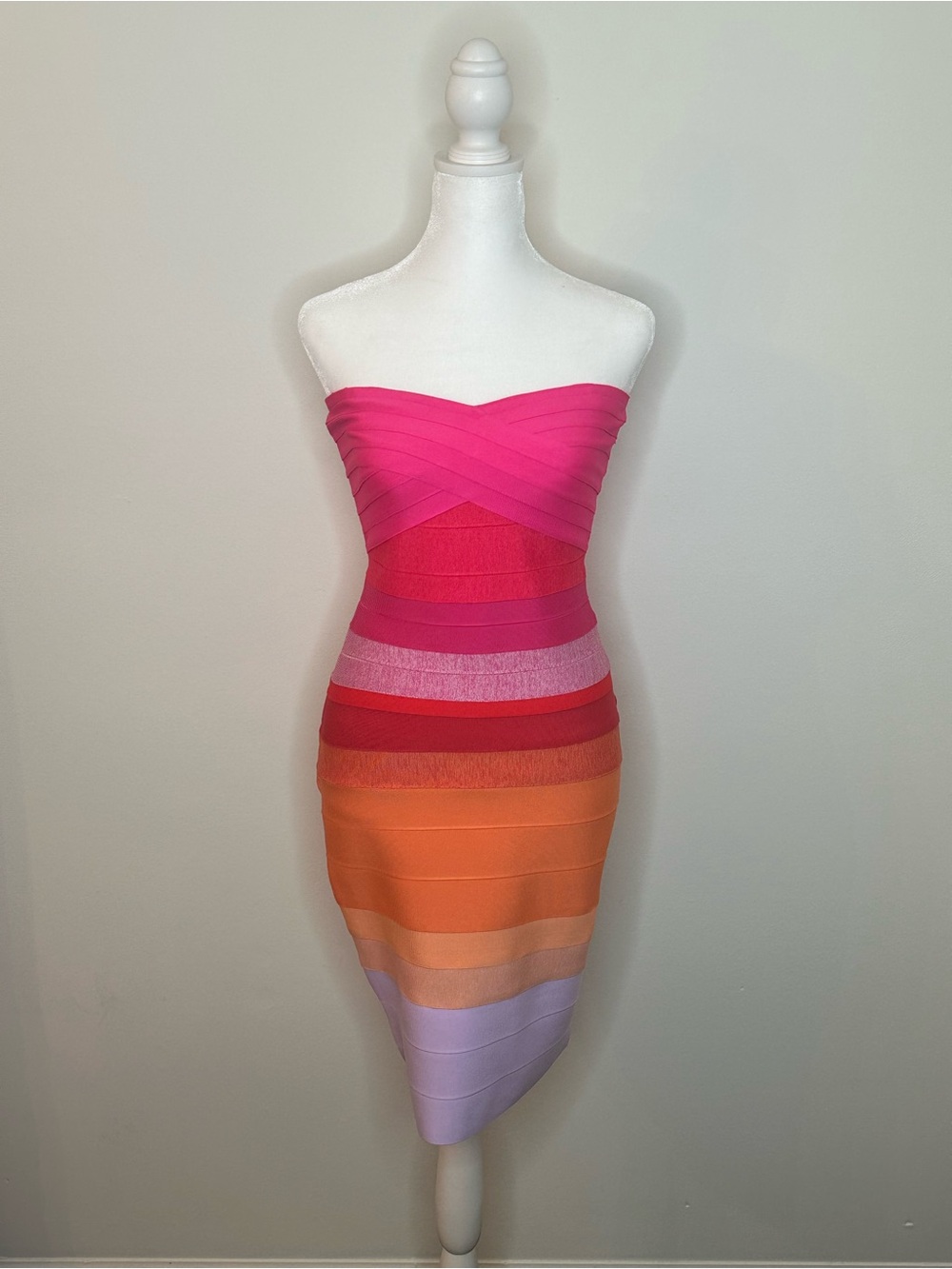 Express Strapless Bandage Dress in Pink, Red, Orange, Lavender